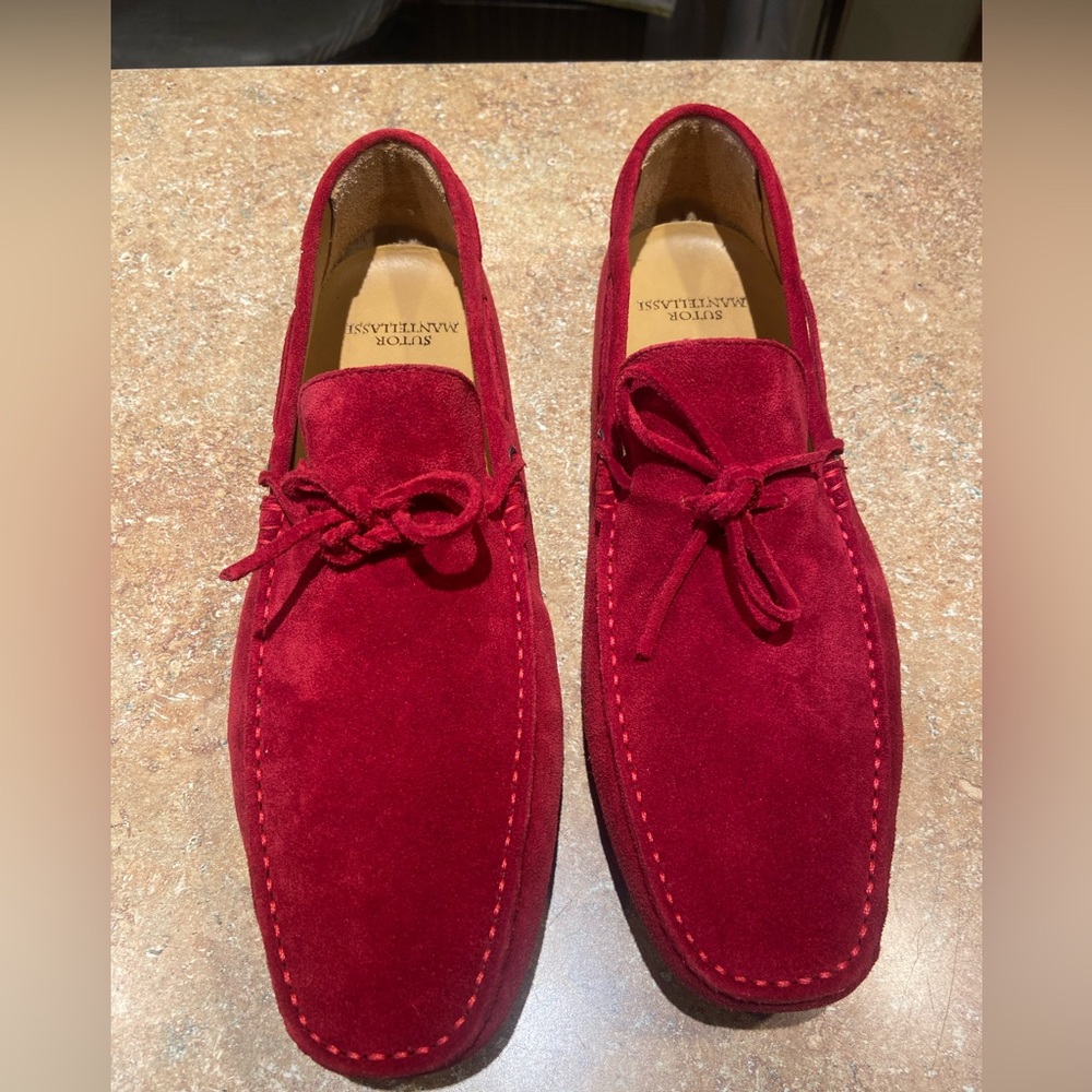 Sutor Mantellasse Red Suede Driving Shoes Made In Italy